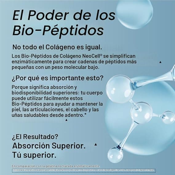 NeoCell Polvo de péptidos de colágeno 283gr - Piel firme, Cabello fuerte y Articulaciones sanas